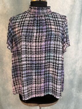 Torrid Smocked Neck Plaid Top - Pastel Pink & Blue plus size